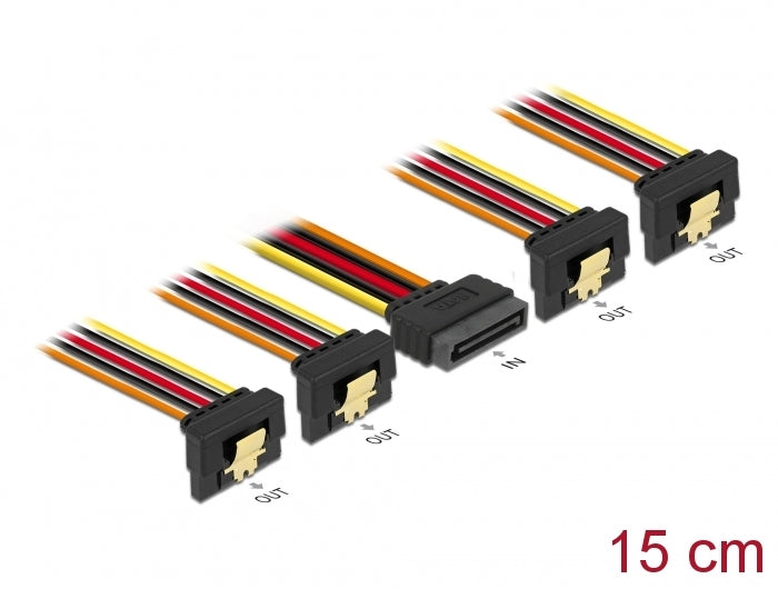 Delock Kabel SATA 15 Pin Strom Stecker mit Einrastfunktion > SATA 15 Pin Strom Buchse 4 x unten 15 cm