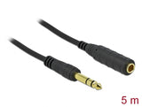 Delock Klinkenverlängerungskabel 6,35 mm 3 Pin Stecker zu Buchse 5 m schwarz