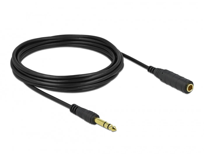Delock Klinkenverlängerungskabel 6,35 mm 3 Pin Stecker zu Buchse 5 m schwarz