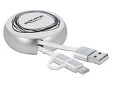 Delock USB 2 in 1 Aufrollkabel Typ-A zu Micro-B und USB-C™ weiß / silber