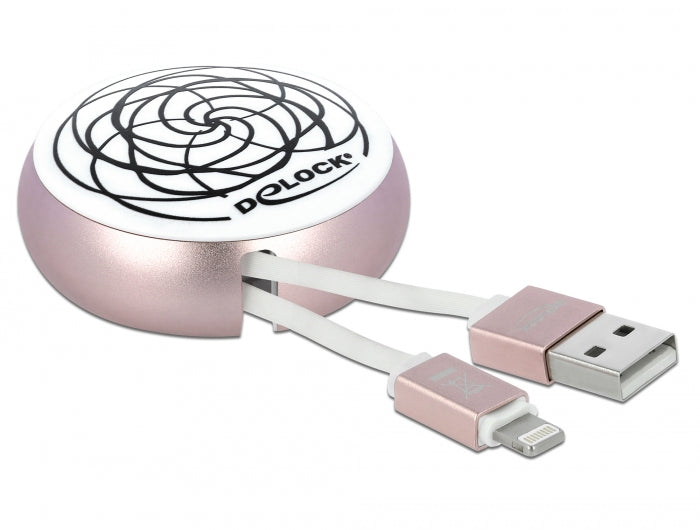 Delock USB Aufrollkabel Typ-A zu Lightning™ weiß / rosé