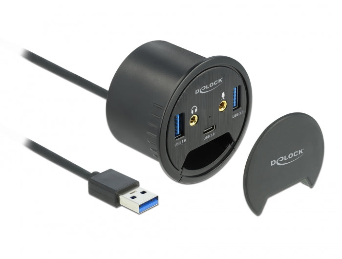 Delock 3 Port Tisch-Hub 1 x USB Type-C™ und 2 x USB Typ-A + HD-Audio Ports
