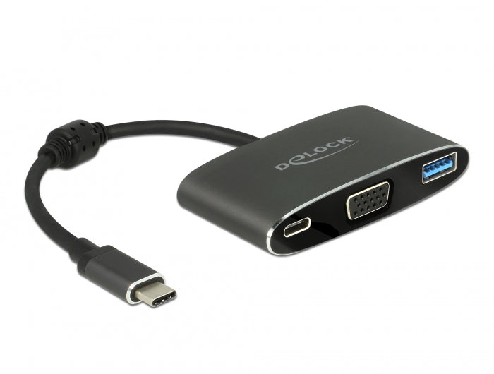 Delock Adapter USB Type-C™ Stecker > VGA Buchse (DP Alt Mode) + USB Typ-A + USB Type-C™ PD