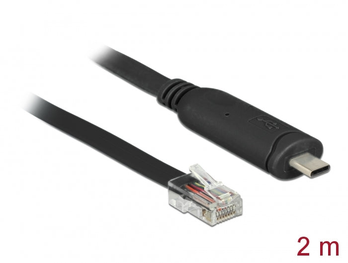 Delock Adapter USB 2.0 Type-C™ Stecker > 1 x Seriell RS-232 RJ45 Stecker 2,0 m schwarz