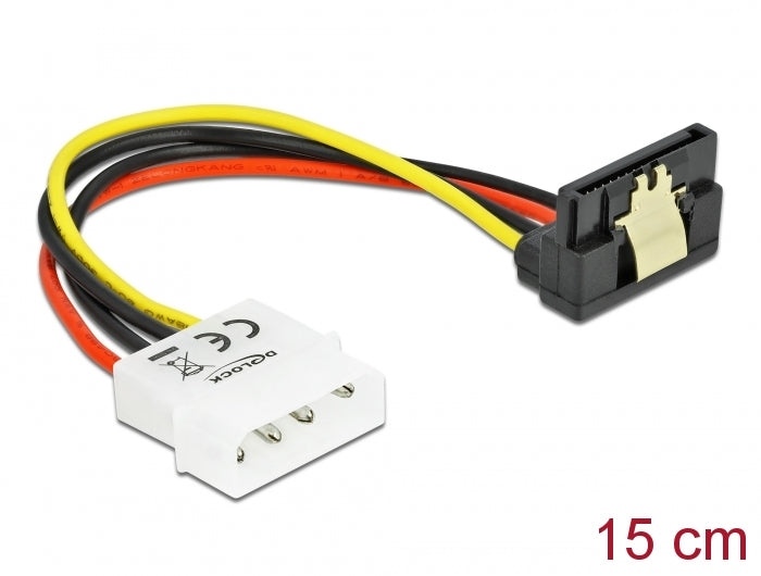 Delock Kabel SATA 15 Pin HDD mit Metallclip zu 4 Pin Stecker– gewinkelt