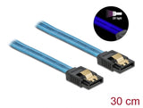 Delock SATA 6 Gb/s Kabel UV Leuchteffekt blau 30 cm