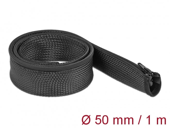 Delock Geflechtschlauch mit Reißverschluss hitzebeständig 1 m x 50 mm schwarz