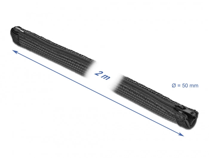 Delock Geflechtschlauch mit Reißverschluss hitzebeständig 2 m x 50 mm schwarz