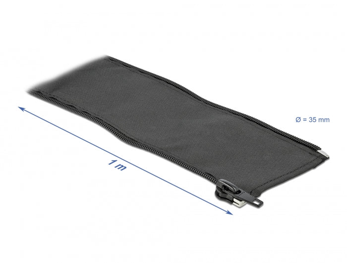 Delock Gewebeschlauch mit Reißverschluss hitzebeständig 1 m x 35 mm schwarz
