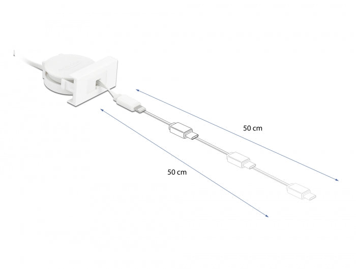 Delock Easy 45 Modul USB 2.0 Ausrollkabel USB Typ-A zu 8 Pin Lightning Stecker weiß