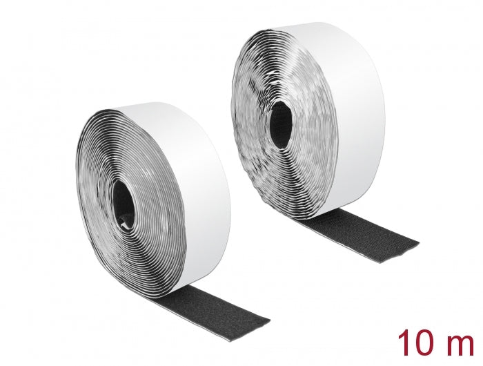 Delock Klettband selbstklebend mit Haft- und Flauschband L 10 m x B 50 mm schwarz