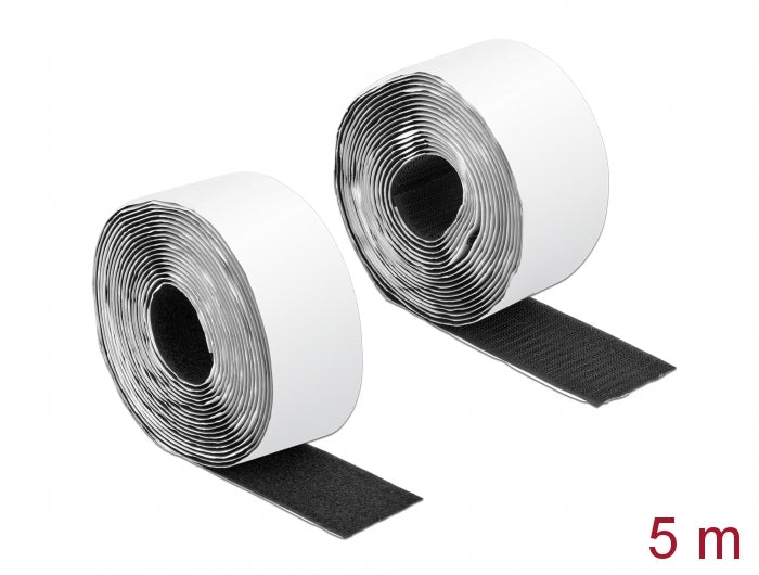 Delock Klettband selbstklebend mit Haft- und Flauschband L 5 m x B 50 mm schwarz
