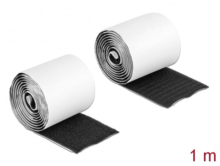 Delock Klettband selbstklebend mit Haft- und Flauschband L 1 m x B 50 mm schwarz
