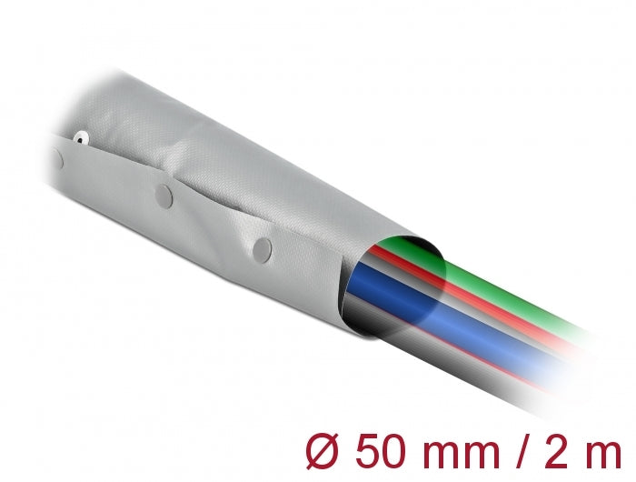Delock Kabelschutzschlauch mit Knopfverschluss hitzebeständig 2 m x 50 mm grau / schwarz