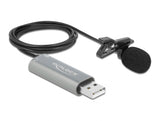 Delock USB Krawatten Lavalier Mikrofon Omnidirektional 24 Bit / 192 kHz mit Clip und 3,5 mm Stereoklinken-Kopfhöreranschluss
