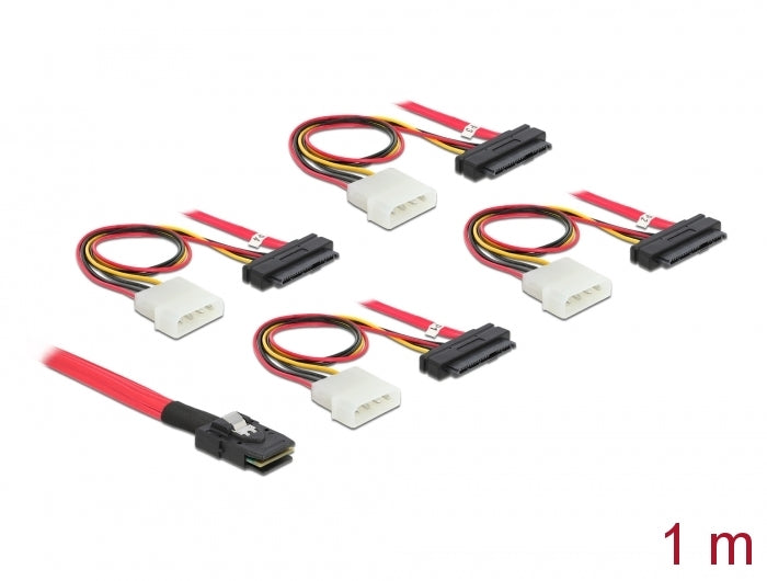 Delock Kabel mini SAS SFF-8087 > 4 x SAS SFF-8482 + Power 1 m