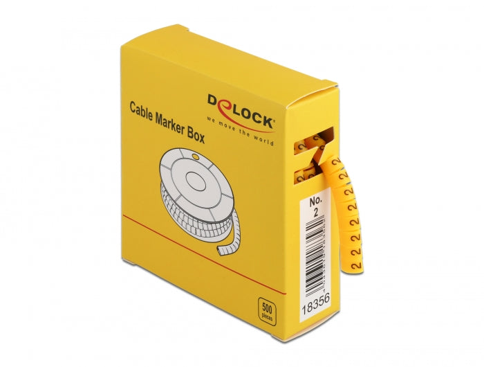 Delock Kabelmarker Box, Nr: 2, gelb, 500 Stück