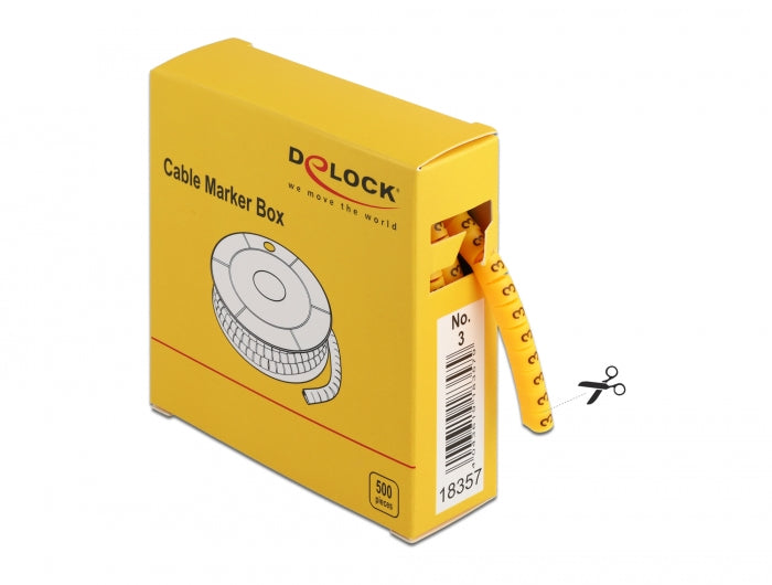 Delock Kabelmarker Box, Nr: 3, gelb, 500 Stück