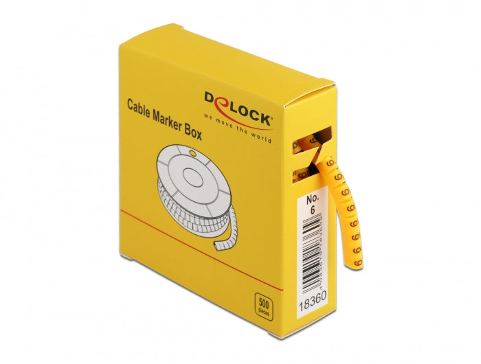 Delock Kabelmarker Box, Nr: 6, gelb, 500 Stück