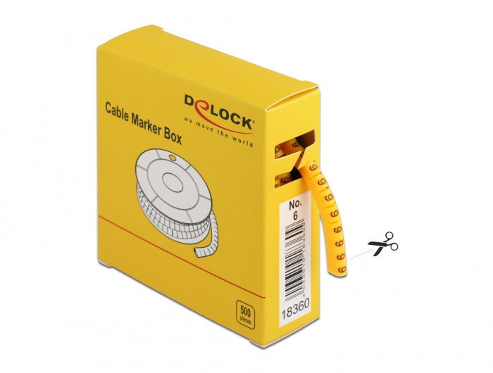 Delock Kabelmarker Box, Nr: 6, gelb, 500 Stück