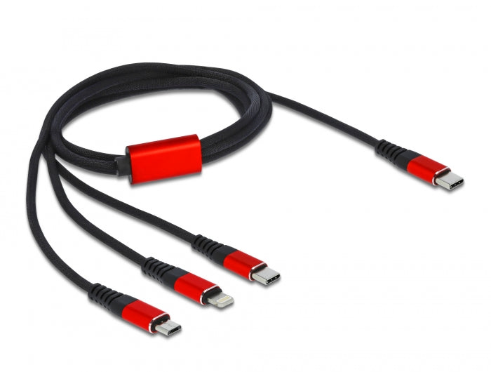 Delock USB Ladekabel 3 in 1 USB Type-C™ zu Lightning™ / Micro USB / USB Type-C™ 1 m schwarz / rot