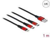 Delock USB Ladekabel 3 in 1 Typ-A zu Lightning™ / 2 x USB Type-C™ 1 m schwarz / rot