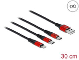 Delock USB Ladekabel 3 in 1 Typ-A zu Lightning™ / 2 x USB Type-C™ 30 cm schwarz / rot