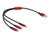 Delock USB Ladekabel 3 in 1 Typ-A zu Lightning™ / 2 x USB Type-C™ 30 cm schwarz / rot