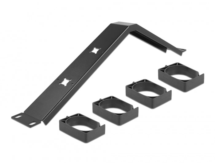 Delock 19″ Kabelmanagement Rangierpanel mit 4 Bügeln gewinkelt 1 HE schwarz