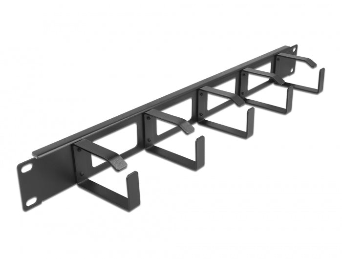 Delock 19″ Kabelmanagement Rangierpanel mit 4 Öffnungen und 5 Bügeln 1 HE schwarz