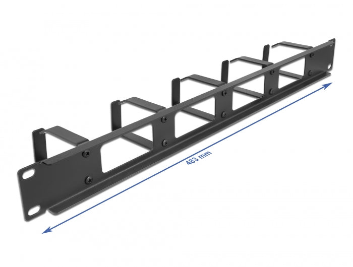 Delock 19″ Kabelmanagement Rangierpanel mit 4 Öffnungen und 5 Bügeln 1 HE schwarz