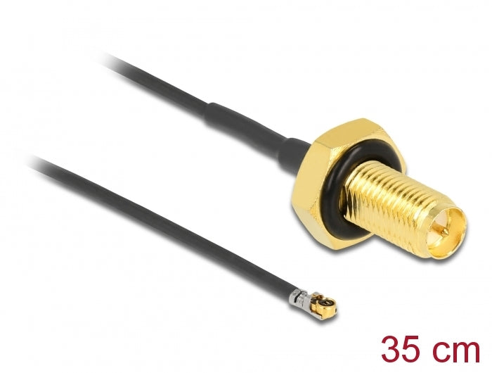 Delock Antennenkabel RP-SMA Buchse zum Einbau zu I-PEX Inc., MHF® 4L LK Stecker 1.37 35 cm Gewindelänge 10 mm spritzwassergeschützt