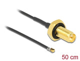 Delock Antennenkabel RP-SMA Buchse zum Einbau zu I-PEX Inc., MHF® 4L LK Stecker 1.37 50 cm Gewindelänge 10 mm spritzwassergeschützt