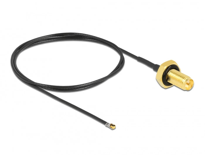 Delock Antennenkabel RP-SMA Buchse zum Einbau zu I-PEX Inc., MHF® 4L LK Stecker 1.37 50 cm Gewindelänge 10 mm spritzwassergeschützt