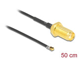 Delock Antennenkabel SMA Buchse zum Einbau zu I-PEX Inc., MHF® 4L LK Stecker 1.37 50 cm Gewindelänge 10 mm