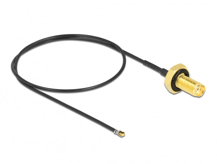 Delock Antennenkabel SMA Buchse zum Einbau zu I-PEX Inc., MHF® 4L LK Stecker 1.37 35 cm Gewindelänge 10 mm spritzwassergeschützt