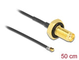 Delock Antennenkabel SMA Buchse zum Einbau zu I-PEX Inc., MHF® 4L LK Stecker 1.37 50 cm Gewindelänge 10 mm spritzwassergeschützt
