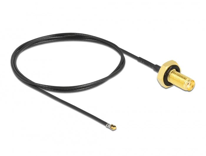 Delock Antennenkabel SMA Buchse zum Einbau zu I-PEX Inc., MHF® 4L LK Stecker 1.37 50 cm Gewindelänge 10 mm spritzwassergeschützt
