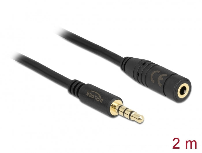 Delock Klinkenverlängerungskabel 3,5 mm 4 Pin Stecker zu Buchse 2 m schwarz