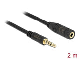 Delock Klinkenverlängerungskabel 3,5 mm 4 Pin Stecker zu Buchse 2 m schwarz