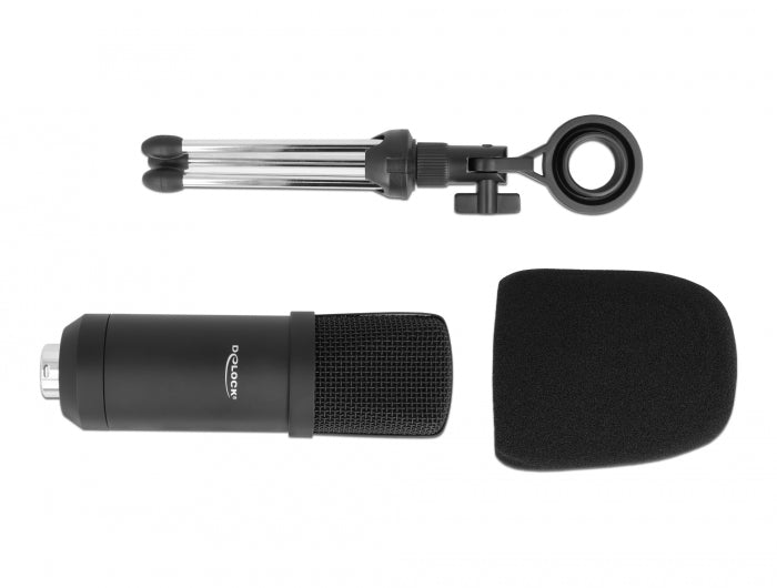 Delock Professionelles Computer Podcasting Mikrofon mit XLR Anschluss und 3 Pin Klinkenstecker + Adapterkabel für Smartphone und Tablet