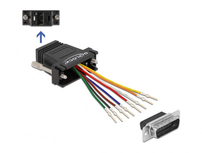 Delock D-Sub 15 Pin Stecker zu RJ45 Buchse Montagesatz schwarz