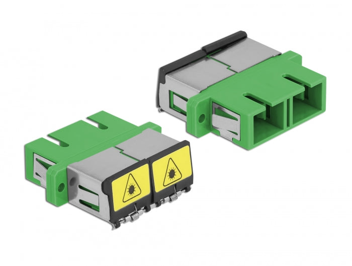 Delock LWL Kupplung mit Laserschutzklappe SC Duplex Buchse zu SC Duplex Buchse Singlemode grün