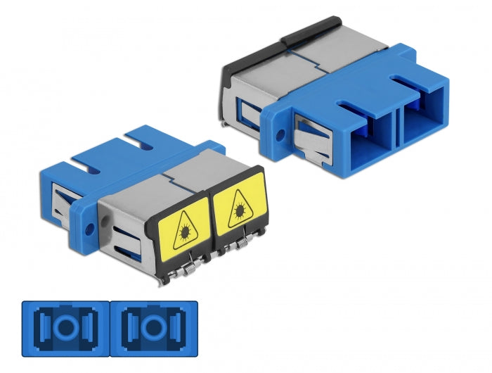 Delock LWL Kupplung mit Laserschutzklappe SC Duplex Buchse zu SC Duplex Buchse Singlemode blau