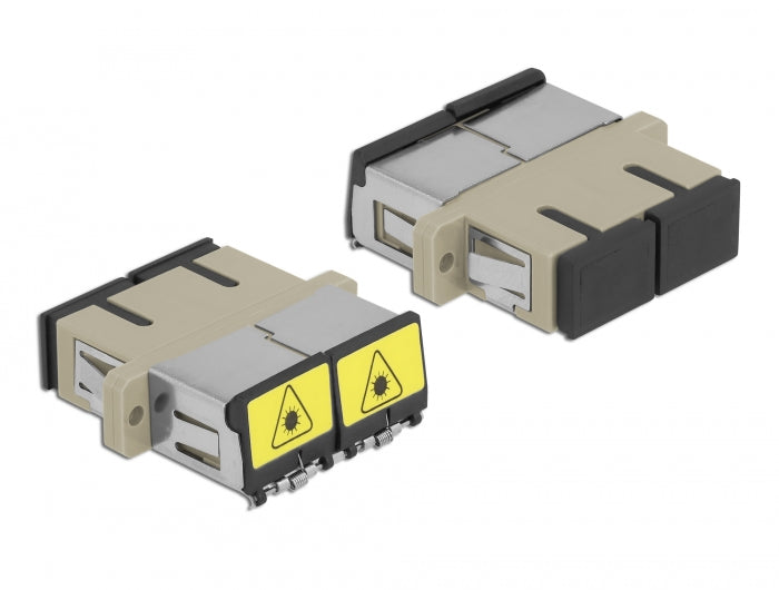 Delock LWL Kupplung mit Laserschutzklappe SC Duplex Buchse zu SC Duplex Buchse Multimode beige