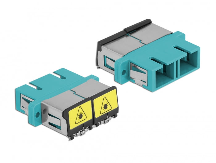 Delock LWL Kupplung mit Laserschutzklappe SC Duplex Buchse zu SC Duplex Buchse Multimode aqua