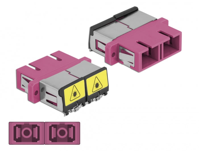 Delock LWL Kupplung mit Laserschutzklappe SC Duplex Buchse zu SC Duplex Buchse Multimode violett