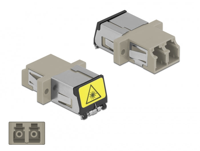 Delock LWL Kupplung mit Laserschutzklappe LC Duplex Buchse zu LC Duplex Buchse Multimode beige