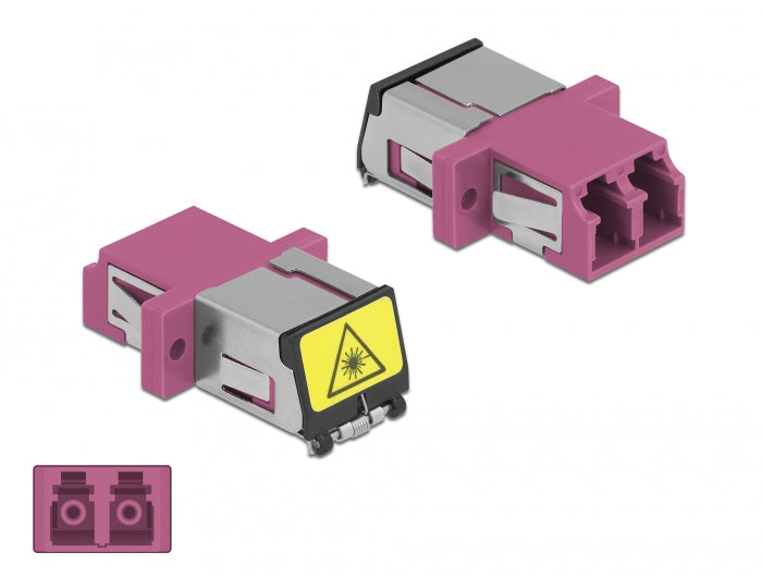 Delock LWL Kupplung mit Laserschutzklappe LC Duplex Buchse zu LC Duplex Buchse Multimode violett