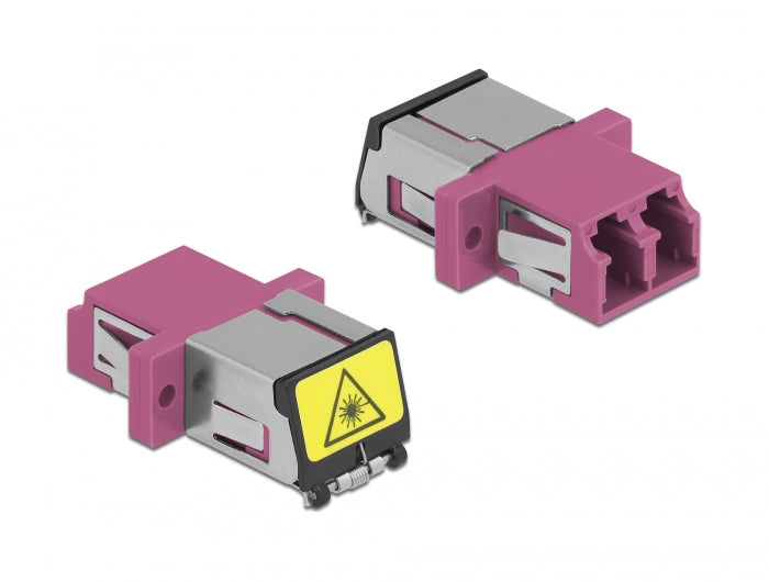 Delock LWL Kupplung mit Laserschutzklappe LC Duplex Buchse zu LC Duplex Buchse Multimode violett